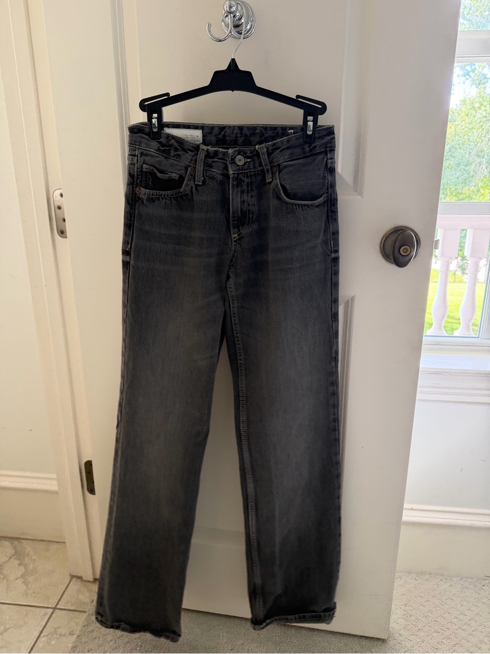 Womens Low-Rise Flare Gray Denim Jeans